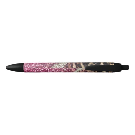 Chique Girly Leopard Print Roze Glitter Zwarte Inkt Pen (Achterkant)