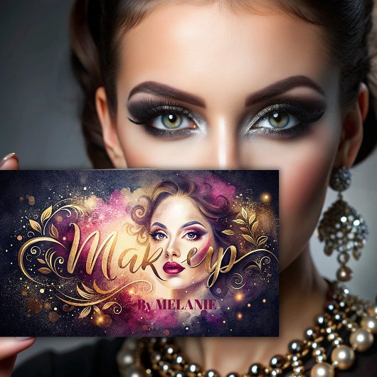 Chique girly Make-up Artiest roze Modern Gold Scri Visitekaartje