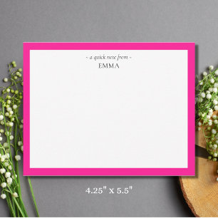 Chique Girly Modern Hot Pink Correspondentie Notitiekaartje
