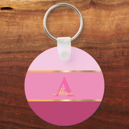 chique girly modern roze goud MONOGRAM naam Sleutelhanger (Voorkant)