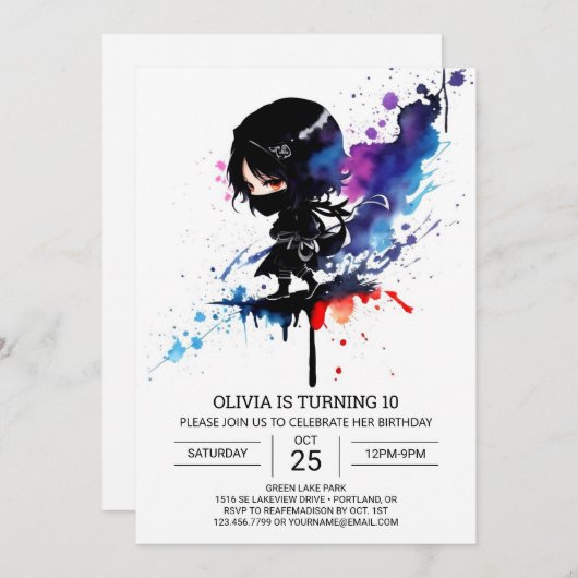 Chique Girly Ninja bewerkbare verjaardag Kaart (Voorkant / Achterkant)