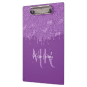 Chique Girly Paarse Glitter Drips Monogram & Naam Klembord (Links)