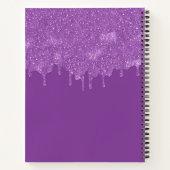 Chique Girly Paarse Glitter Drips Monogram & Naam Notitieboek (Achterkant)