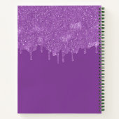 Chique Girly Paarse Glitter Drips Monogram & Naam Notitieboek (Achterkant)