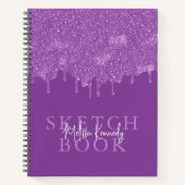 Chique Girly Paarse Glitter Drips Monogram & Naam Notitieboek (Voorkant)