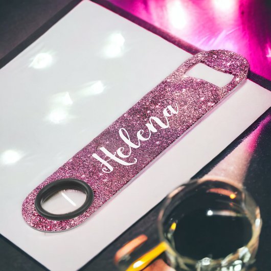 Chique girly paarse nevel glitter fonkelt monogram speed flessenopener