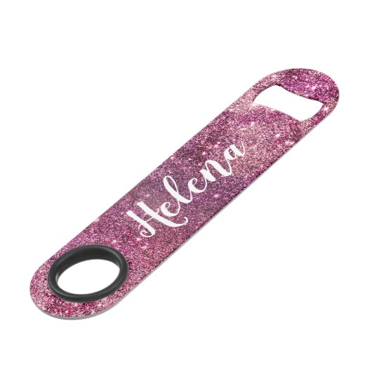 Chique girly paarse nevel glitter fonkelt monogram speed flessenopener (Voorkant Gekanteld)