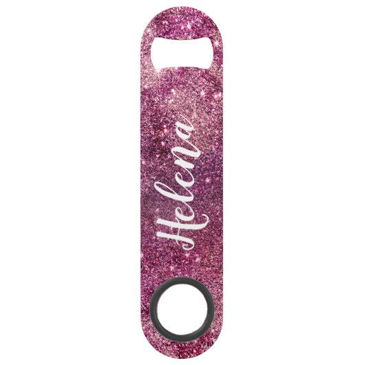 Chique girly paarse nevel glitter fonkelt monogram speed flessenopener (Voorkant)