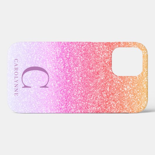 Chique Girly Pink Rainbow Glitter Ombre Monogram Case-Mate iPhone Case (Achterkant (horizontaal))