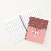 Chique Girly Pink Rose Gold Glitter Drips Monogram Notitieboek (Binnen)