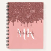 Chique Girly Pink Rose Gold Glitter Drips Monogram Notitieboek (Voorkant)