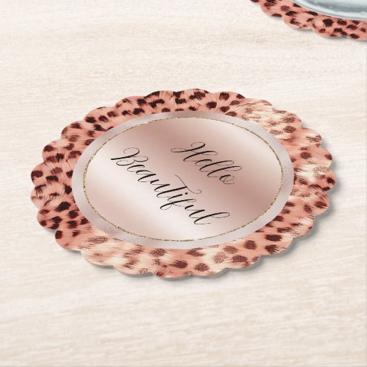 Chique  Girly Roos Gouden Luipaard Kartonnen Onderzetters (Gekanteld)
