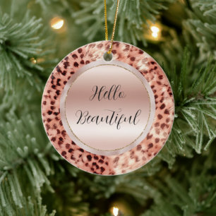 Chique  Girly Roos Gouden Luipaard Keramisch Ornament