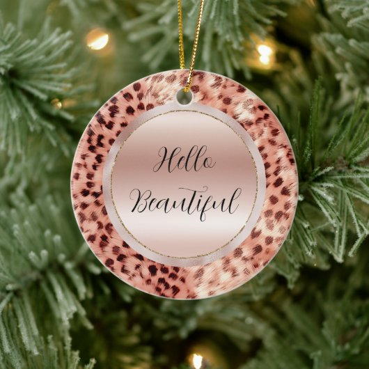 Chique  Girly Roos Gouden Luipaard Keramisch Ornament (Boom)