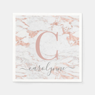 Chique Girly Roos goudfolie   Monogram marmer Servet