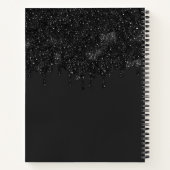 Chique Girly Zwart Glitter Drips Monogram Met Naam Notitieboek (Achterkant)