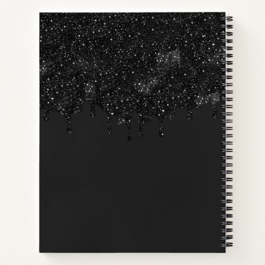 Chique Girly Zwart Glitter Drips Monogram Met Naam Notitieboek (Achterkant)