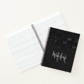 Chique Girly Zwart Glitter Drips Monogram Met Naam Notitieboek (Binnen)