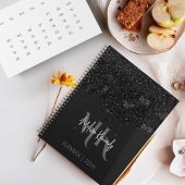 Chique Girly Zwart Glitter Drips Monogram Met Naam Planner