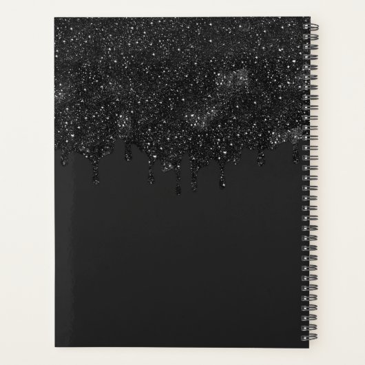 Chique Girly Zwart Glitter Drips Monogram Met Naam Planner (Achterkant)