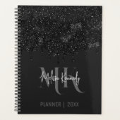 Chique Girly Zwart Glitter Drips Monogram Met Naam Planner (Voorkant)