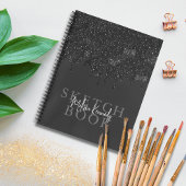 Chique Girly Zwart Glitter Drips Monogram Schetsbo Notitieboek