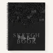 Chique Girly Zwart Glitter Drips Monogram Schetsbo Notitieboek (Voorkant)