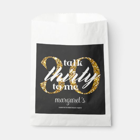 Chique Girly Zwart Goud Glitter 30e Verjaardagsfee Bedankzakje (Voorkant)