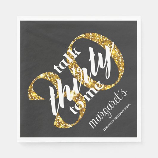 Chique Girly Zwart Goud Glitter 30e Verjaardagsfee Servet (Voorkant)