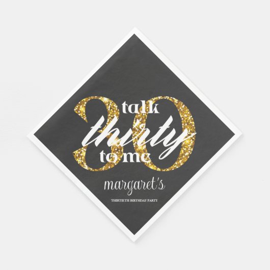 Chique Girly Zwart Goud Glitter 30e Verjaardagsfee Servet (Hoek)
