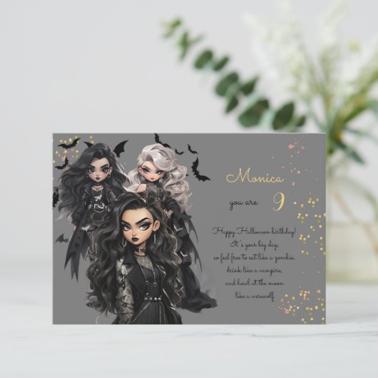 Chique glam gothic eng meisje gelukkig verjaardag kaart (Staand voorkant)