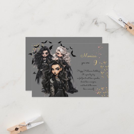 Chique glam gothic eng meisje gelukkig verjaardag kaart (Voorkant / Achterkant in situ)