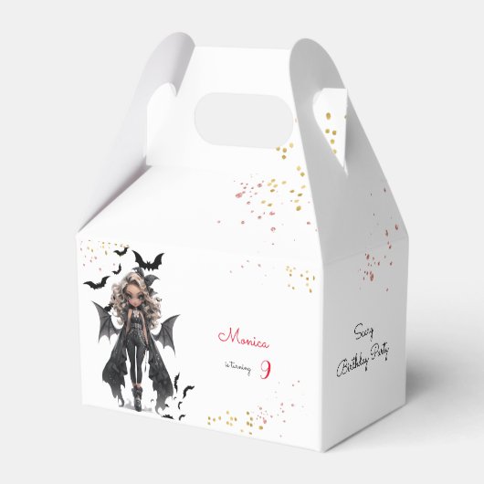 Chique glam gothic enge meisje verjaardagsfeestje bedankdoosjes (Achterkant)