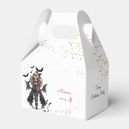 Chique glam gothic enge meisje verjaardagsfeestje bedankdoosjes (Voorkant Zijde)