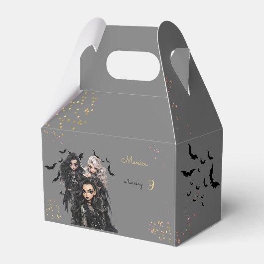 Chique glam gothic enge meisje verjaardagsfeestje bedankdoosjes (Voorkant Zijde)