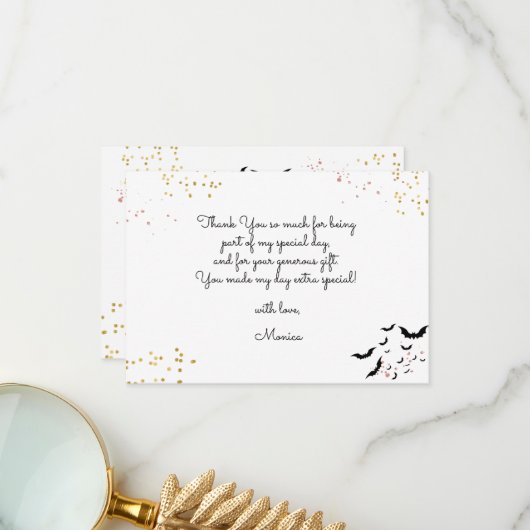 Chique glam gothic enge meisje verjaardagsfeestje bedankkaart (Voorkant / Achterkant in situ)