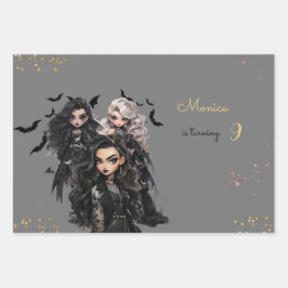 Chique glam gothic enge meisje verjaardagsfeestje inpakpapier vel