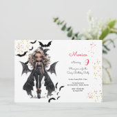 Chique glam gothic enge meisje verjaardagsfeestje kaart (Staand voorkant)