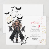 Chique glam gothic enge meisje verjaardagsfeestje kaart (Voorkant / Achterkant)