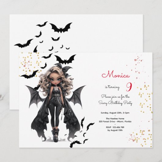 Chique glam gothic enge meisje verjaardagsfeestje kaart (Voorkant / Achterkant)