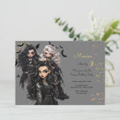 Chique glam gothic enge meisje verjaardagsfeestje kaart (Staand voorkant)