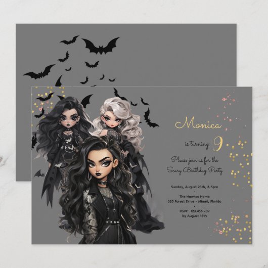 Chique glam gothic enge meisje verjaardagsfeestje kaart (Voorkant / Achterkant)