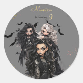 Chique glam gothic enge meisje verjaardagsfeestje ronde sticker
