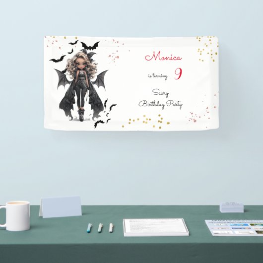 Chique glam gothic enge meisje verjaardagsfeestje spandoek (Beurs)