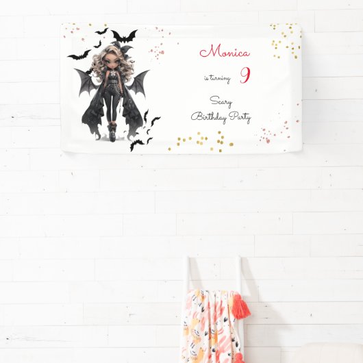 Chique glam gothic enge meisje verjaardagsfeestje spandoek (Insitu)