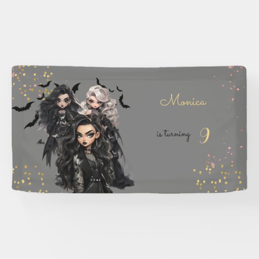 Chique glam gothic enge meisje verjaardagsfeestje spandoek (Horizontaal)