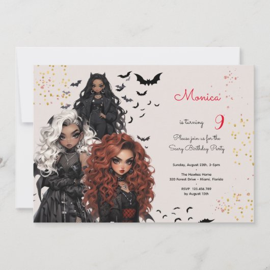 Chique glam gothic enge meisjes verjaardagsfeestje kaart (Voorkant)