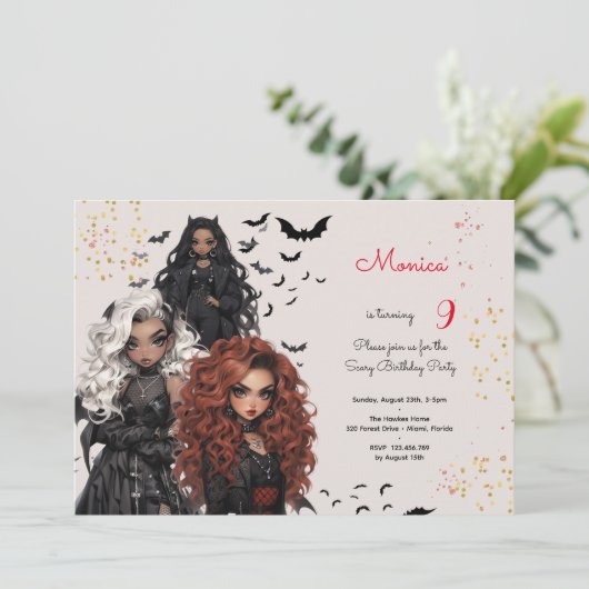 Chique glam gothic enge meisjes verjaardagsfeestje kaart (Staand voorkant)