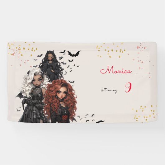 Chique glam gothic enge meisjes verjaardagsfeestje spandoek (Horizontaal)