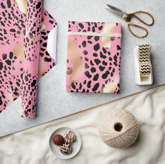Chique Glam Goud Roze Zwart Leopard Cadeaupapier (Crafts)